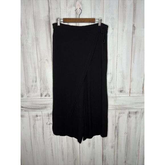 WOMENS EILEEN FISHER BLACK 100% SILK PULLON WIDE LEG KARATE CROP PANTS M - Picture 1 of 15